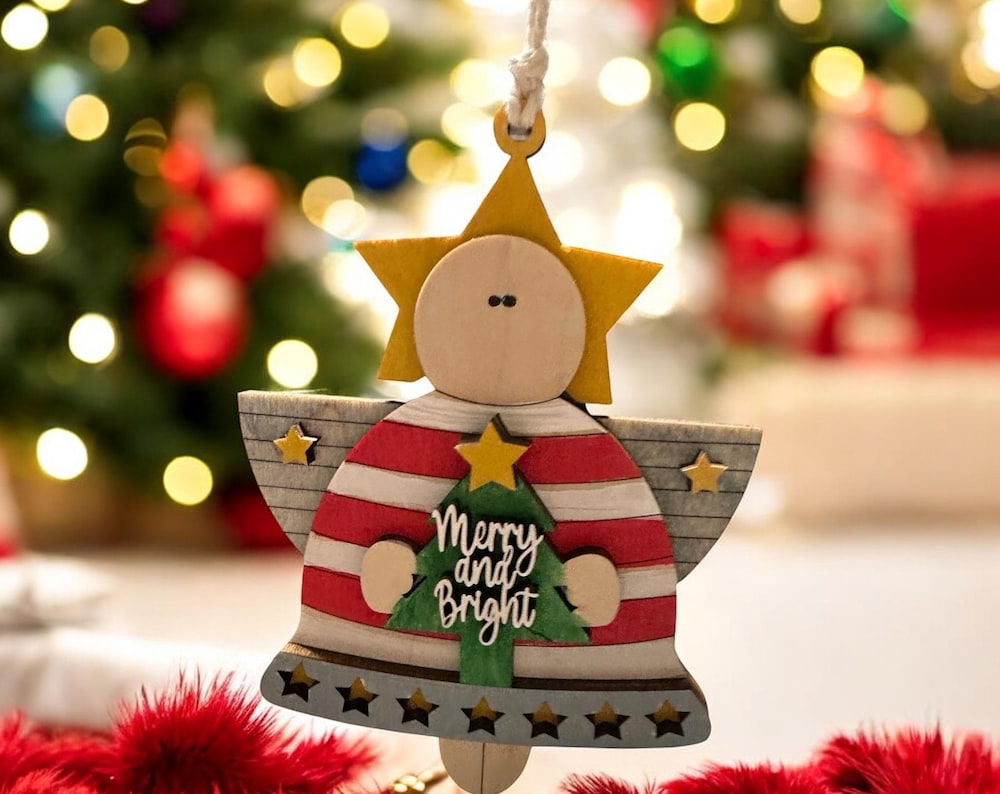 Primitive Americana Wooden Angel Ornament
